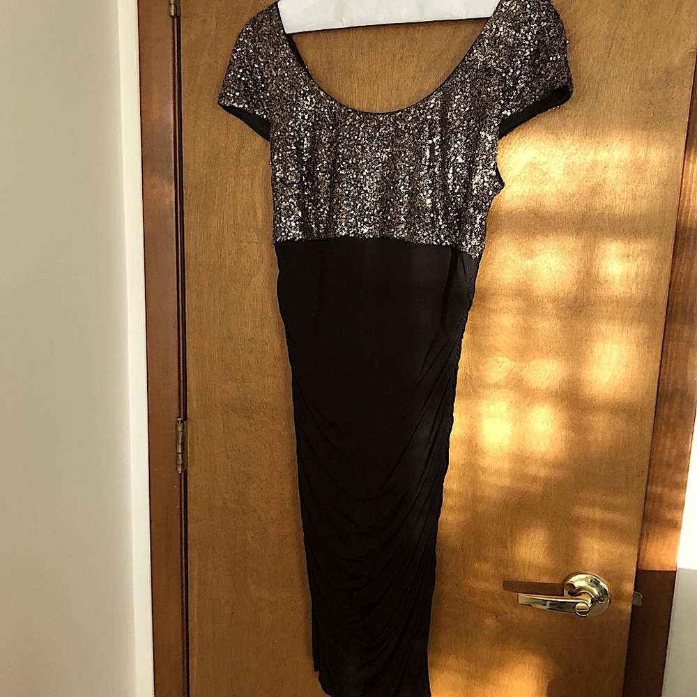 Badgley Mischka Black and Gold Cocktail Dress